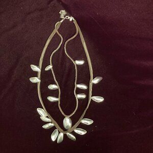 Vtg Chico's 17" Silver Tone Shell Shape Fringe 2 Strands Adjustable Necklace
